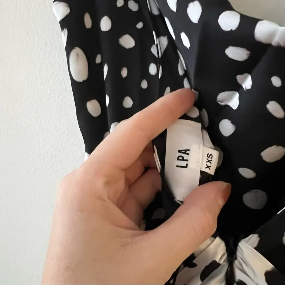 LPA Chelsi Black & White Printed Satin Jumpsuit